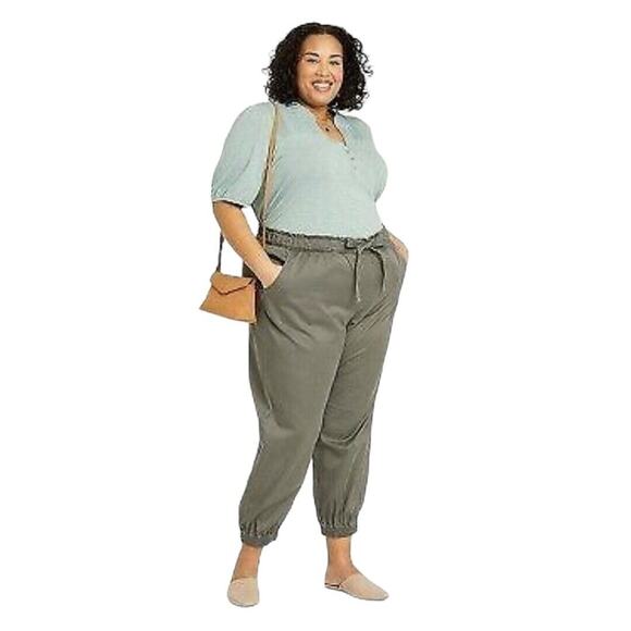 NEW Knox Rose Jogger Pants Joggers Womens Plus Size 1X Dusty Olive Elastic Waist - Picture 1 of 9